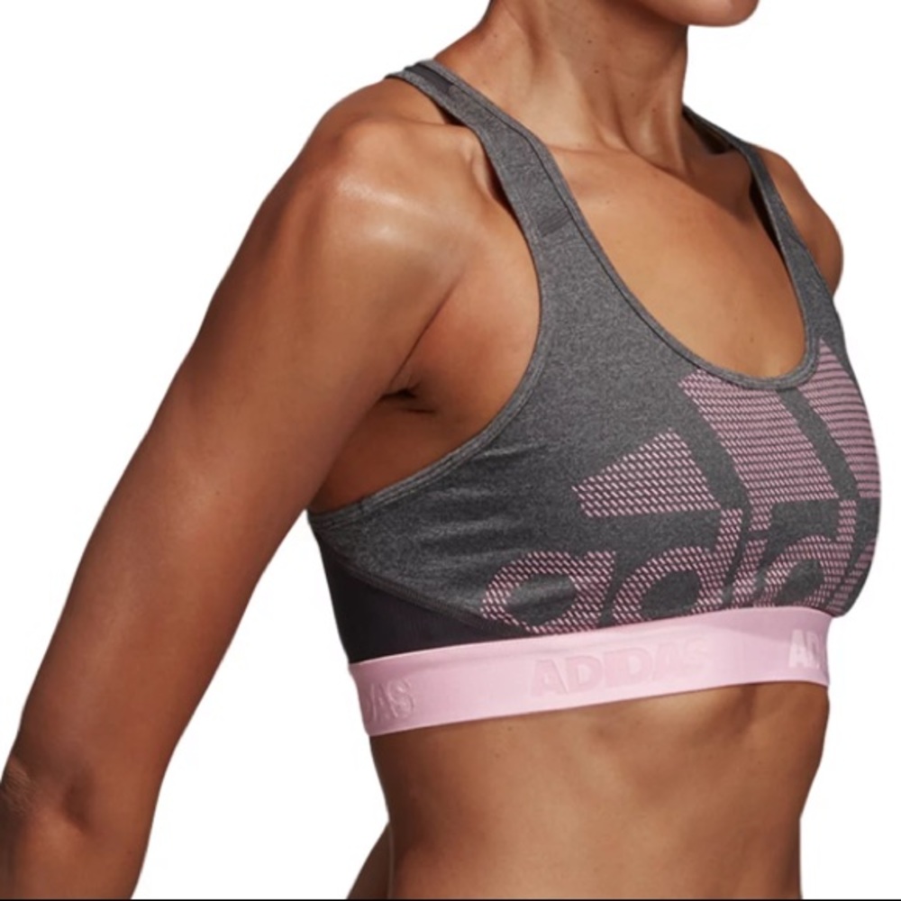 NWT Pink and Grey Sports Bra Non-Padded Adidas Don’t Rest Alphaskin - Picture 7 of 11
